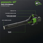 Greenworks 60V 13 in String Trimmer & 540 CFM Blower Combo, 4.0 Ah Battery