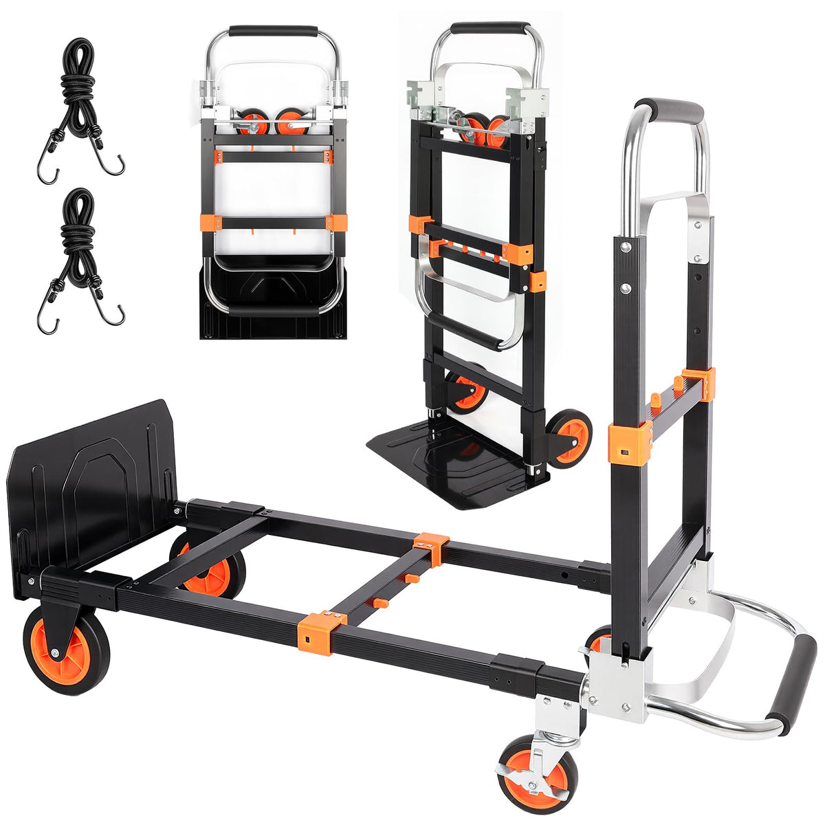 Folding Hand Truck Dolly Cart with Wheels, 500lb Load,Silver Orange