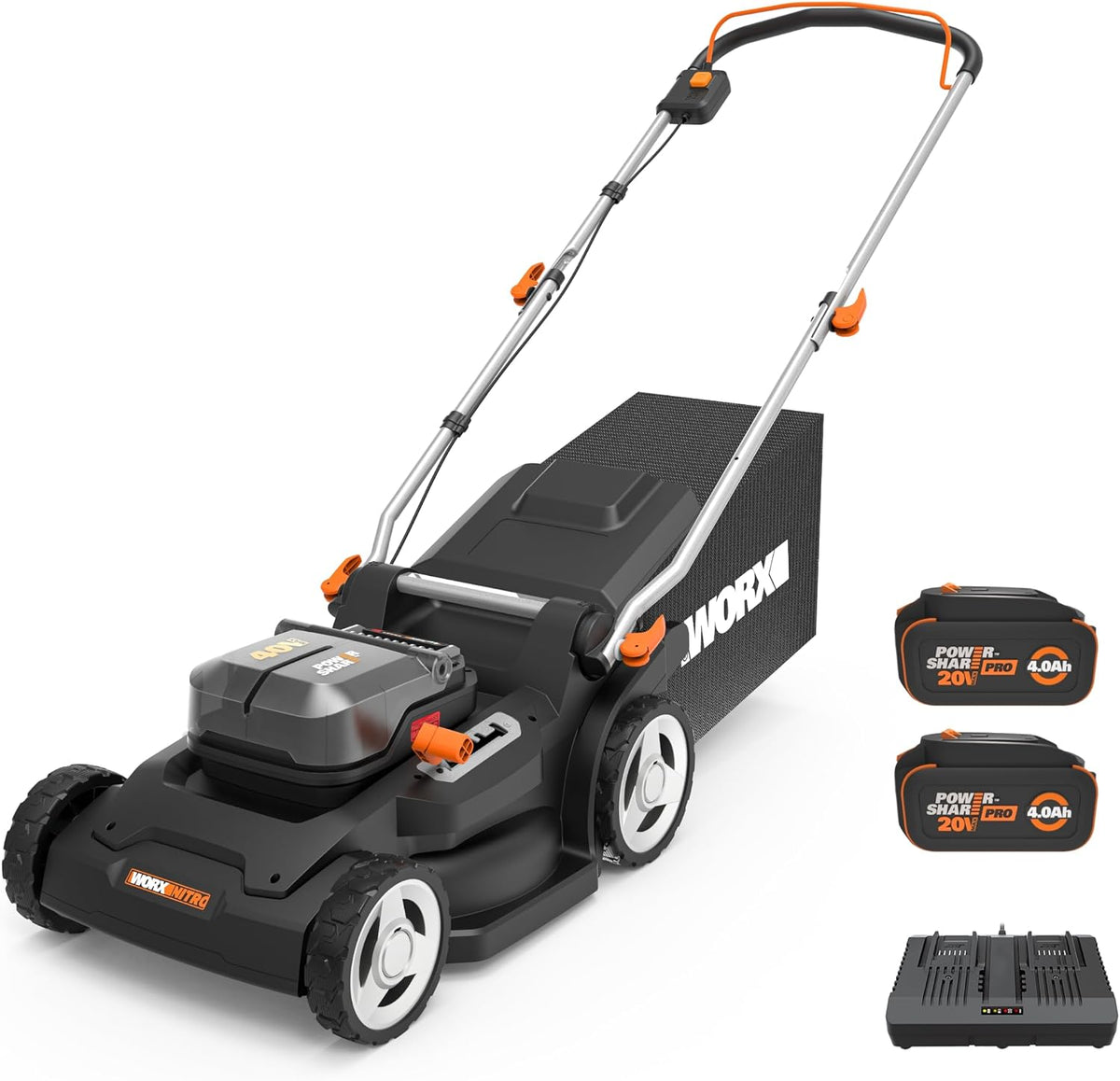 Worx Cordless Lawn Mower, 40V 17" 2-in-1 Grass Mower for 1/4 Acre, WG745
