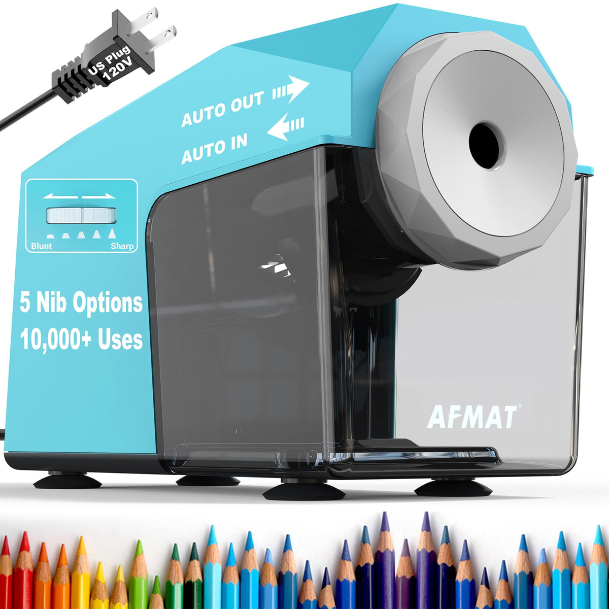 AFMAT PSC4 Electric Pencil Sharpener, Fast & Hands-Free, 10K+ Uses, 5 Nibs, Fully Automatic Pencil Sharpener for Classroom, Heavy Duty Sharpeners for No.2/Jumbo Pencils (φ6.5-10.5mm) US Plug(120V)
