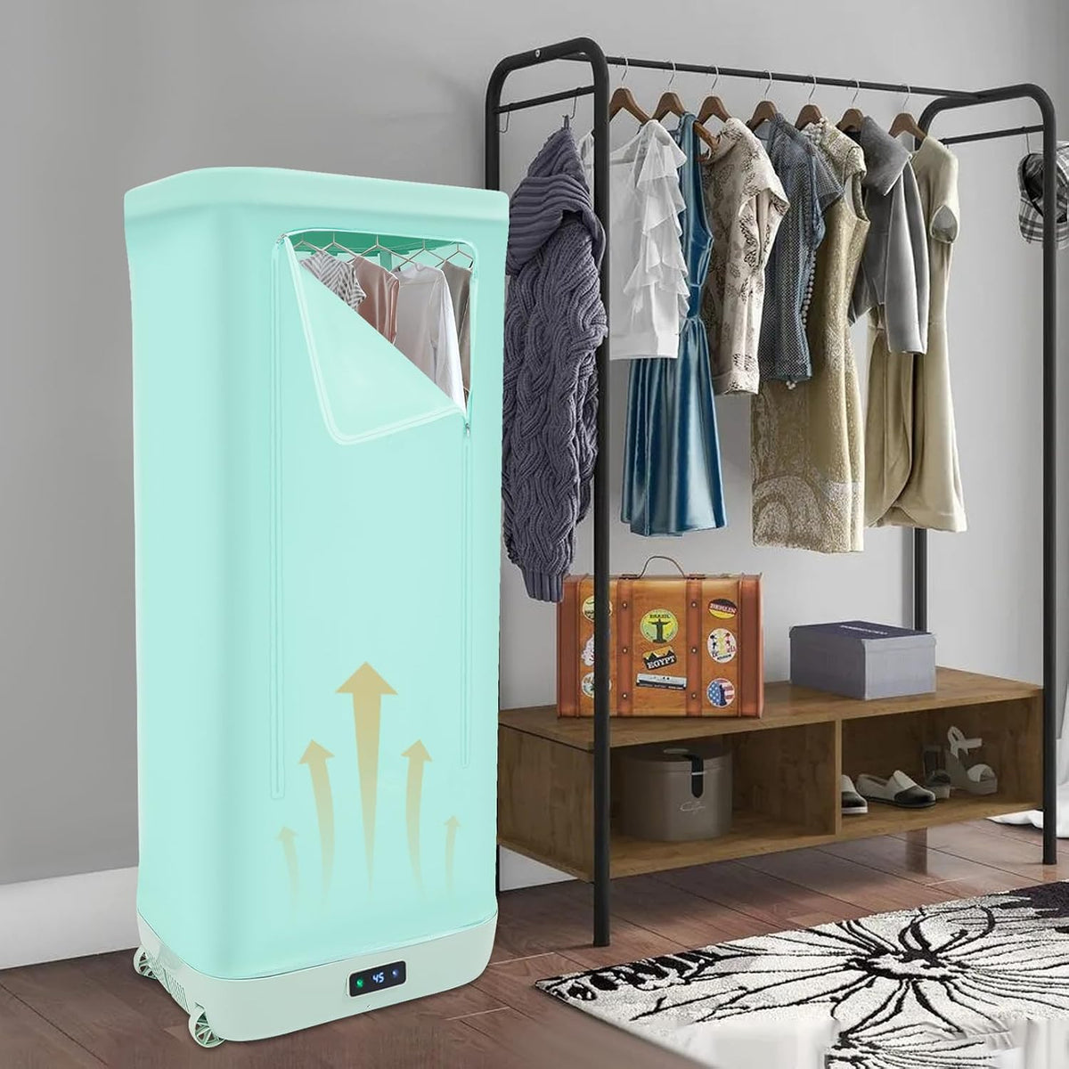 Portable Clothes Dryer, Foldable Electric Drying Machine, 600W Fast Dry with 360° Hot Air Circulation, Smart Timer Temp Control, Quiet 45dB, for Apartment, RV, Dorm