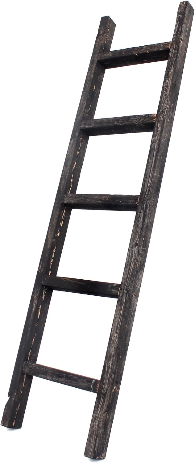 BARNWOODUSA 5 FT Decorative Ladder, Reclaimed Wood Ladder - Smoky Black