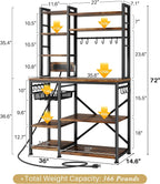 SNTD 6-Tier Bakers Rack with Power Outlets, 36 x 14.6 x 72 in, Rustic Brown