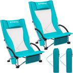 KingCamp Low Beach Chairs 2 Pack, Folding Portable High Back Chair