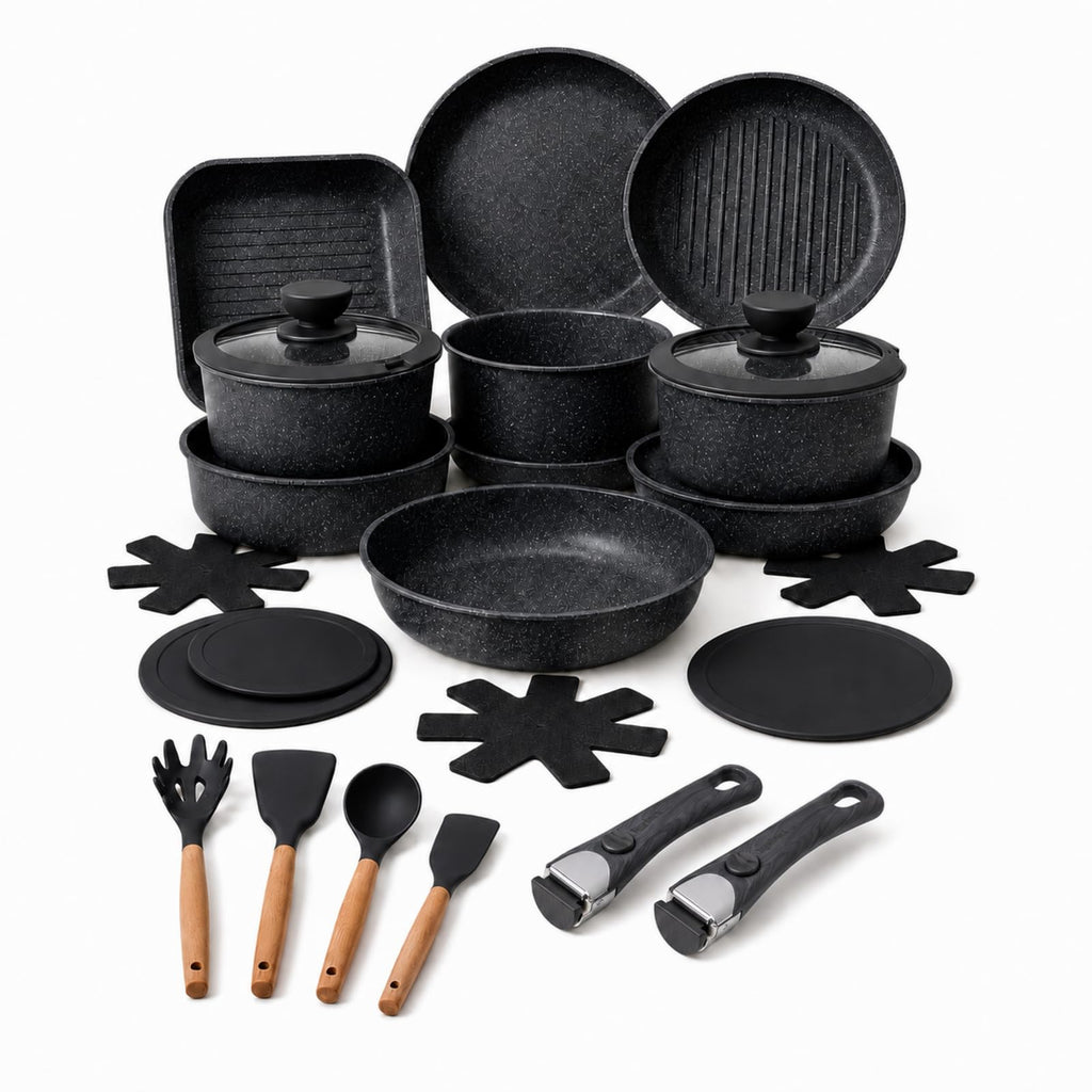 21Pc Detachable Handle Ceramic Nonstick Cookware Set, Induction Pots & Pans