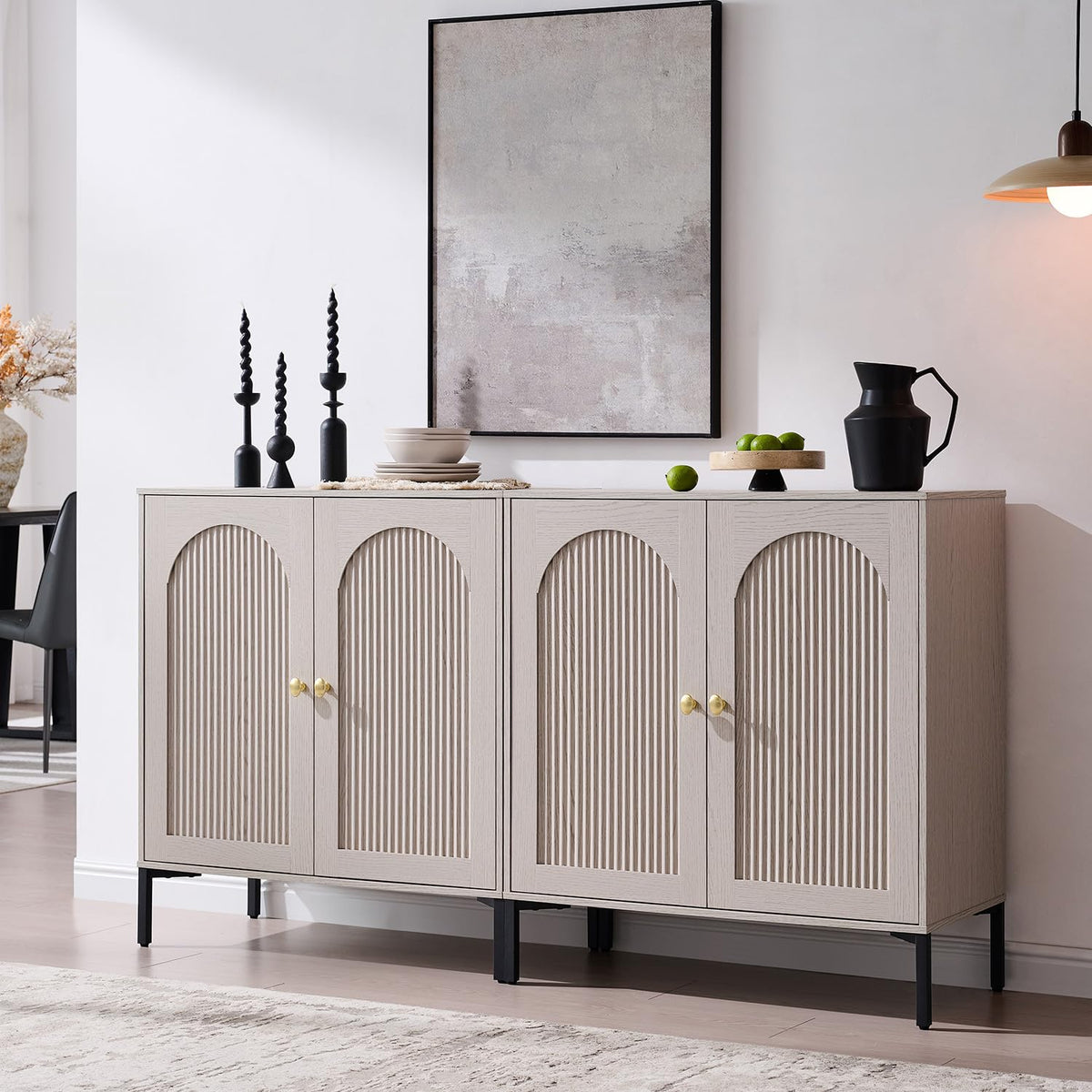 IFGET 61.75" W Modern Arched Sideboard Buffet Cabinet with Storage, Natural