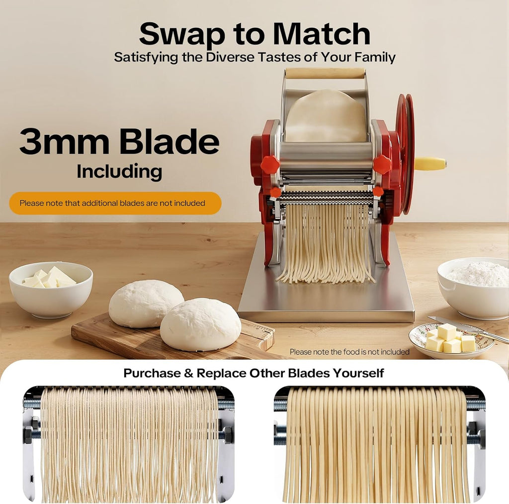 Manual Pasta Maker Machine,Stainless Steel Roller Pasta Maker with 0.5-5mm Adjustable Thickness,Noodle Cutter Perfect for Dumpling Wonton Wrappers Noodles