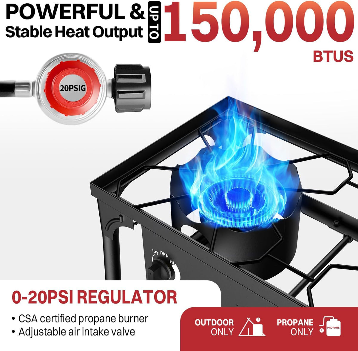 2 Burner Propane Camp Stove | 150,000 BTU | High Pressure Gas Burners