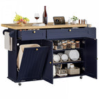 ONBRILL 60" Kitchen Island with Trash Can Storage, Rolling Island Table