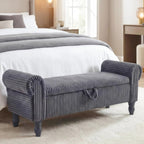 55" Corduroy Storage Ottoman Bench, Queen Bed, Grey