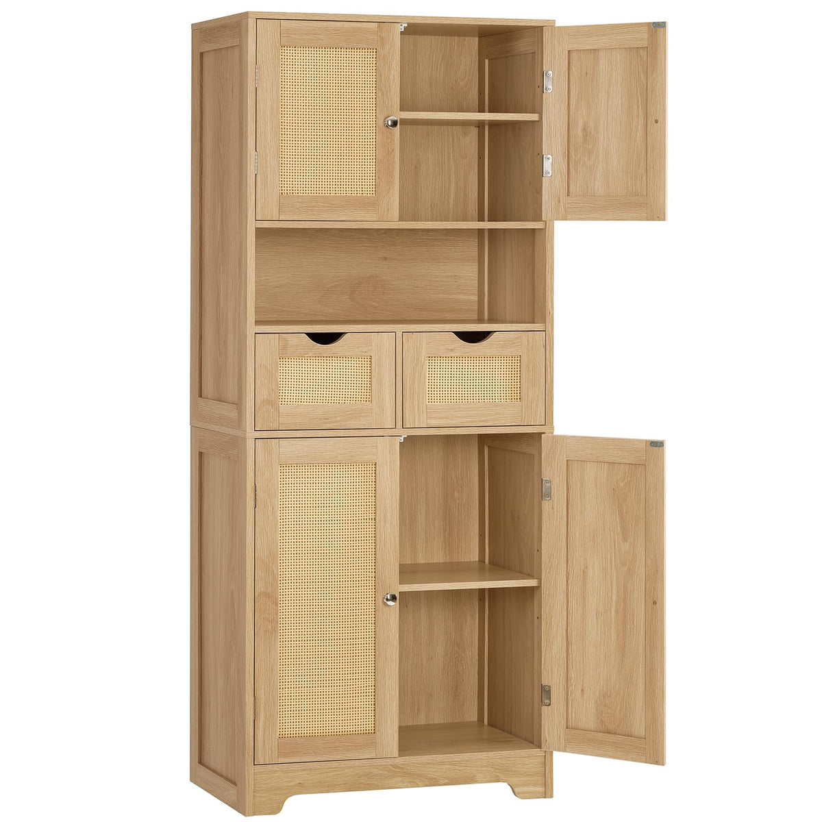 TEENFON Tall Bathroom Storage Cabinet with 4 Doors & 2 Adjustable Shelves
