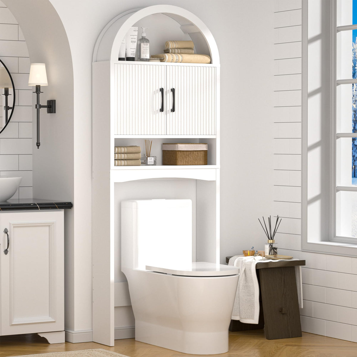 Spurgehom Over Toilet Storage Cabinet, Bathroom Arch Organizer, Black