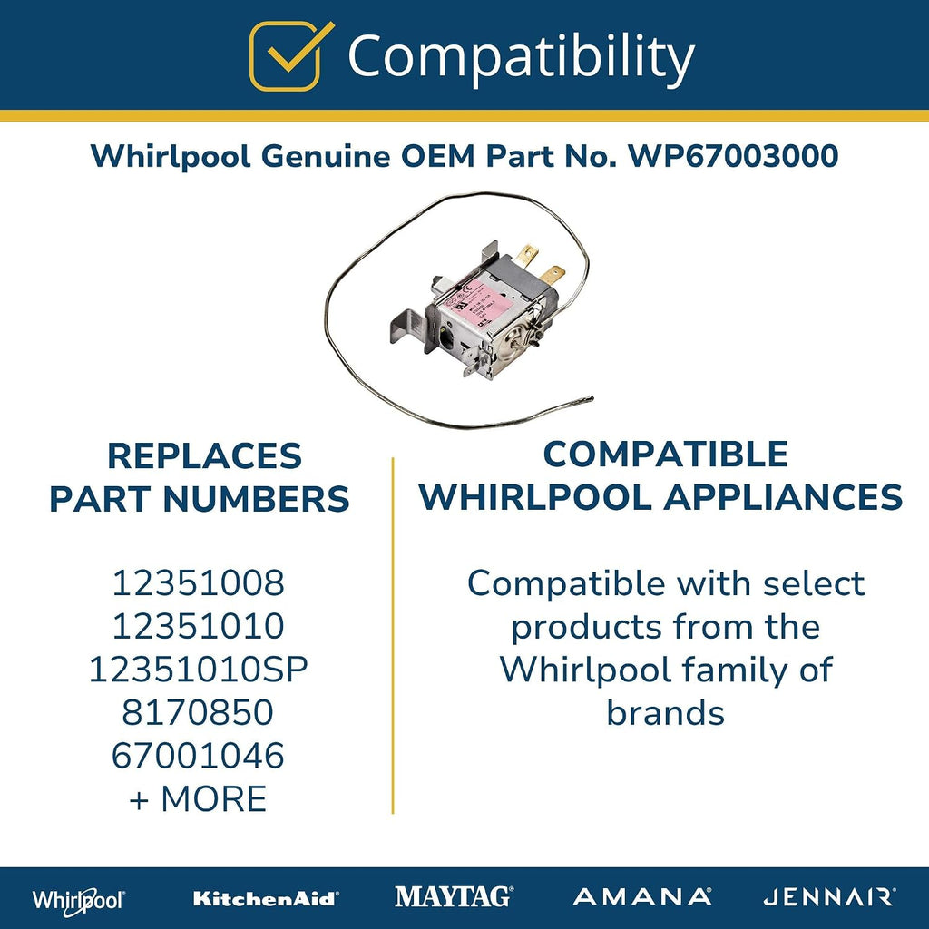 Whirlpool WP67003000 Genuine OEM Refrigerator Temperature Control Thermostat Replacement Part