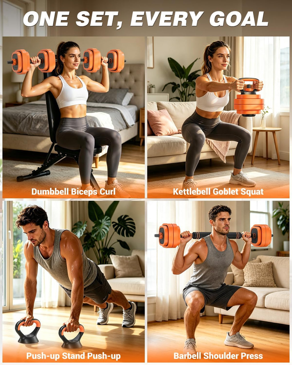 Rendpas 4-in-1 Adjustable Dumbbell Set with Foldable Bench for Home Gym