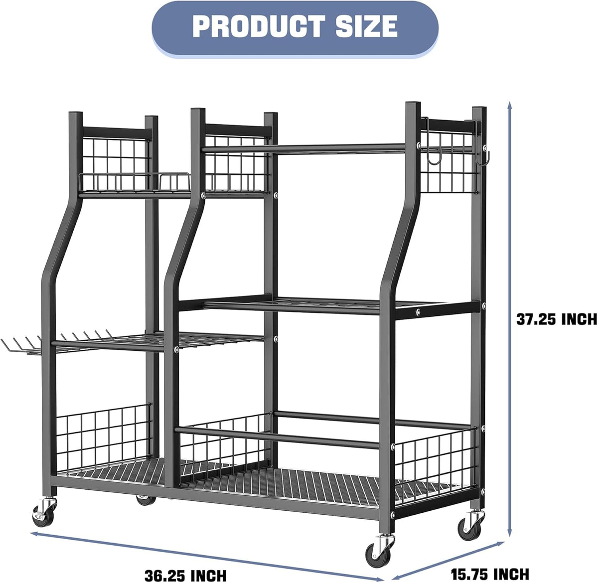 WALMANN Garden Tool Organizer with Wheels, Rakes/Shovels/Yard Tools Stand
