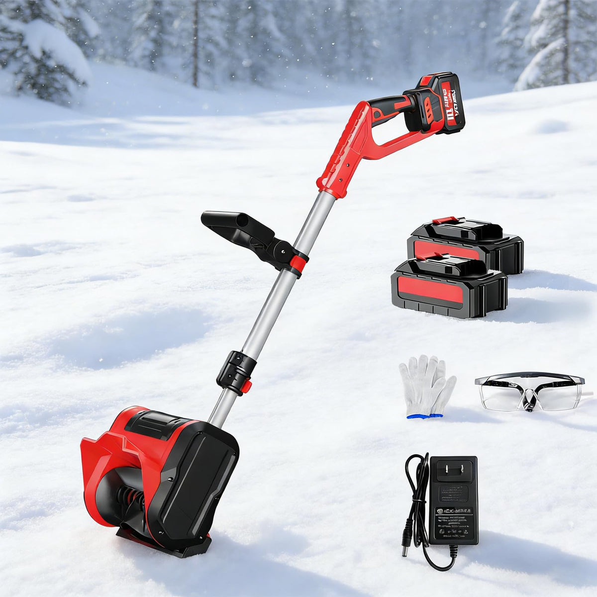 Cordless Snow Blower, Adjustable Handle for Easy Storage, Portable Brushless Electric Winter Snow Thrower - Cleaning Width 30cm/11.8in, for Deck,Steps,Patio,Driveway & Sidewalk Blue 1 Batteries