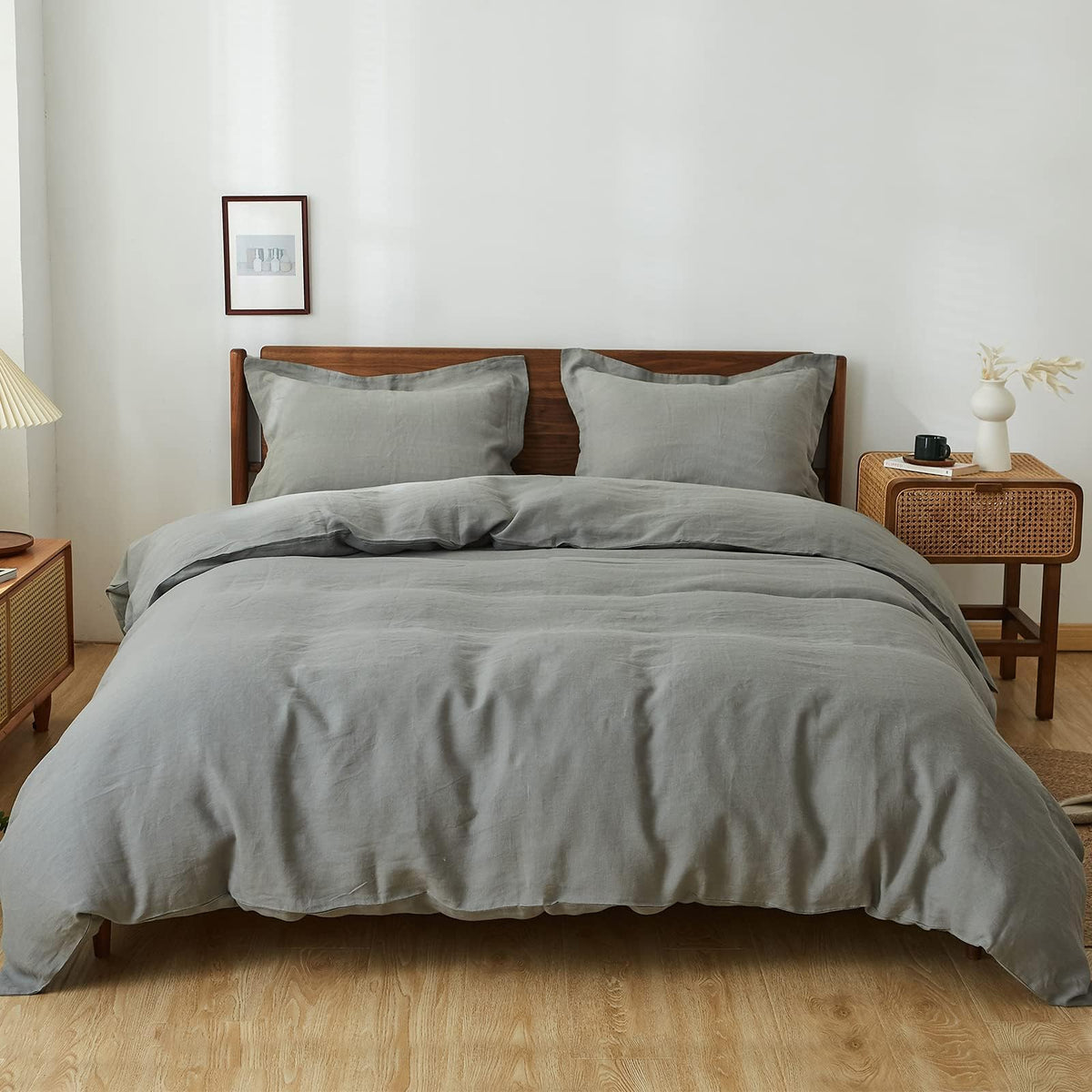 Simple&Opulence 100% Linen Duvet Cover Set, 3 PCS Natural French Flax Linen Duvet Cover King Size, Breathable Soft Comfy Linen Bedding Comforter Cover with 2 Pillowcases(Linen, 104"x92")