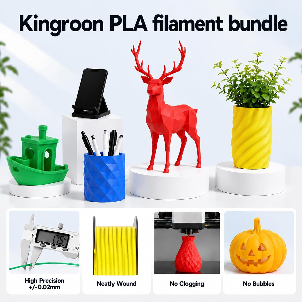 Kingroon 16KG PLA Filament Bundle 1.75mm 3D Printer Filament Multicolor Pla Filament Bulk for Most 3D Printer, Dimensional Accuracy +/- 0.02 mm, 1kg Spool,16 Rolls,16 Colors
