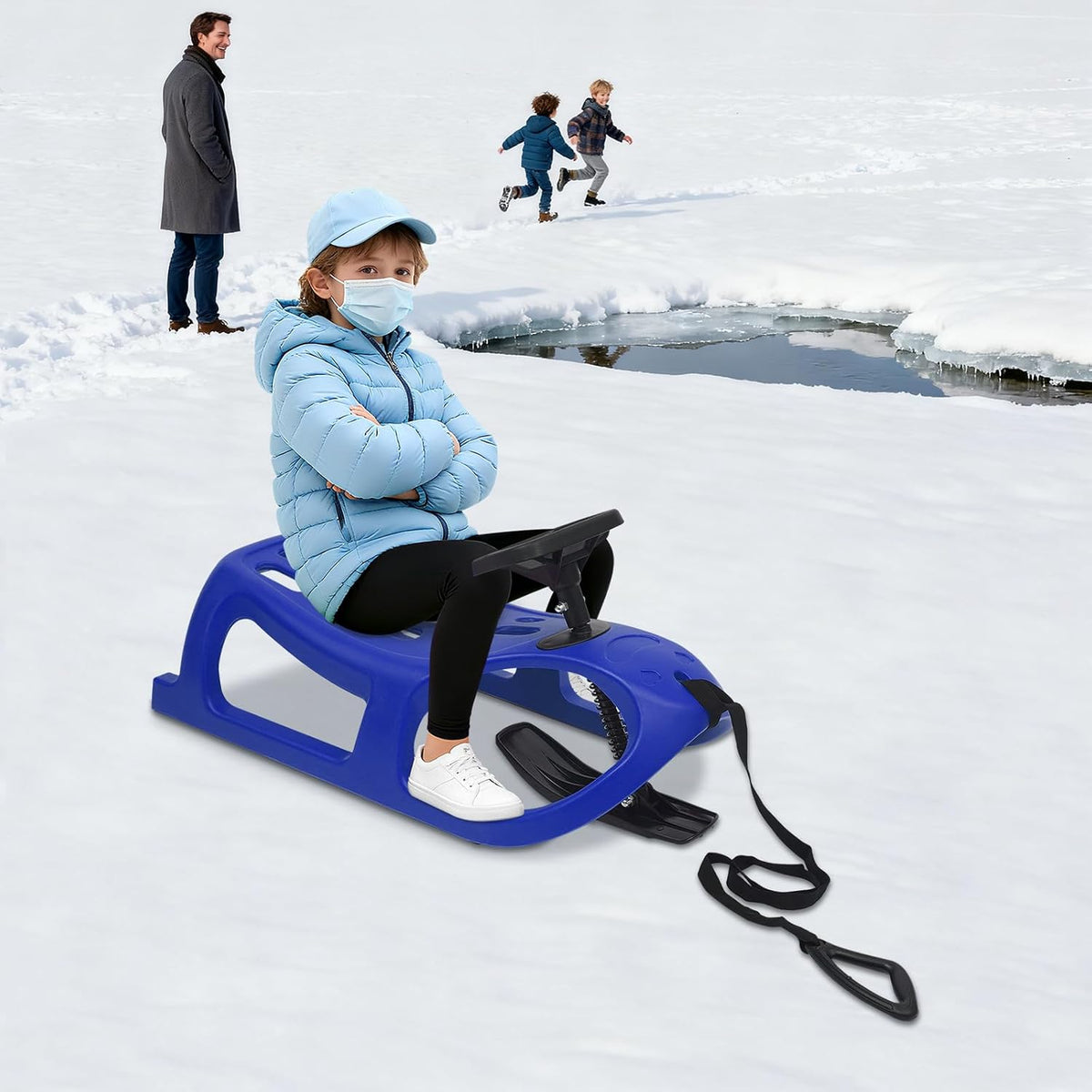 Saddle Style Snow Sled for Kids and Adults – Winter Outdoor Sliding Toy, Heavy Duty Plastic, Fun Sledding for Snowy Hills and Backyard