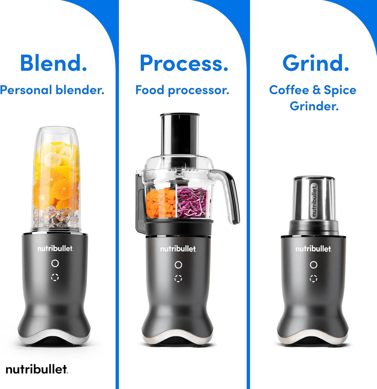 nutribullet Ultra Plus+ 3-1 Compact Kitchen System, 1200W Kitchen System with Blender, Food Processor, and Coffee and Spice Grinder, 32oz and 24oz Blending Cups, 2-Cup Food Processor, Gunmetal Gray