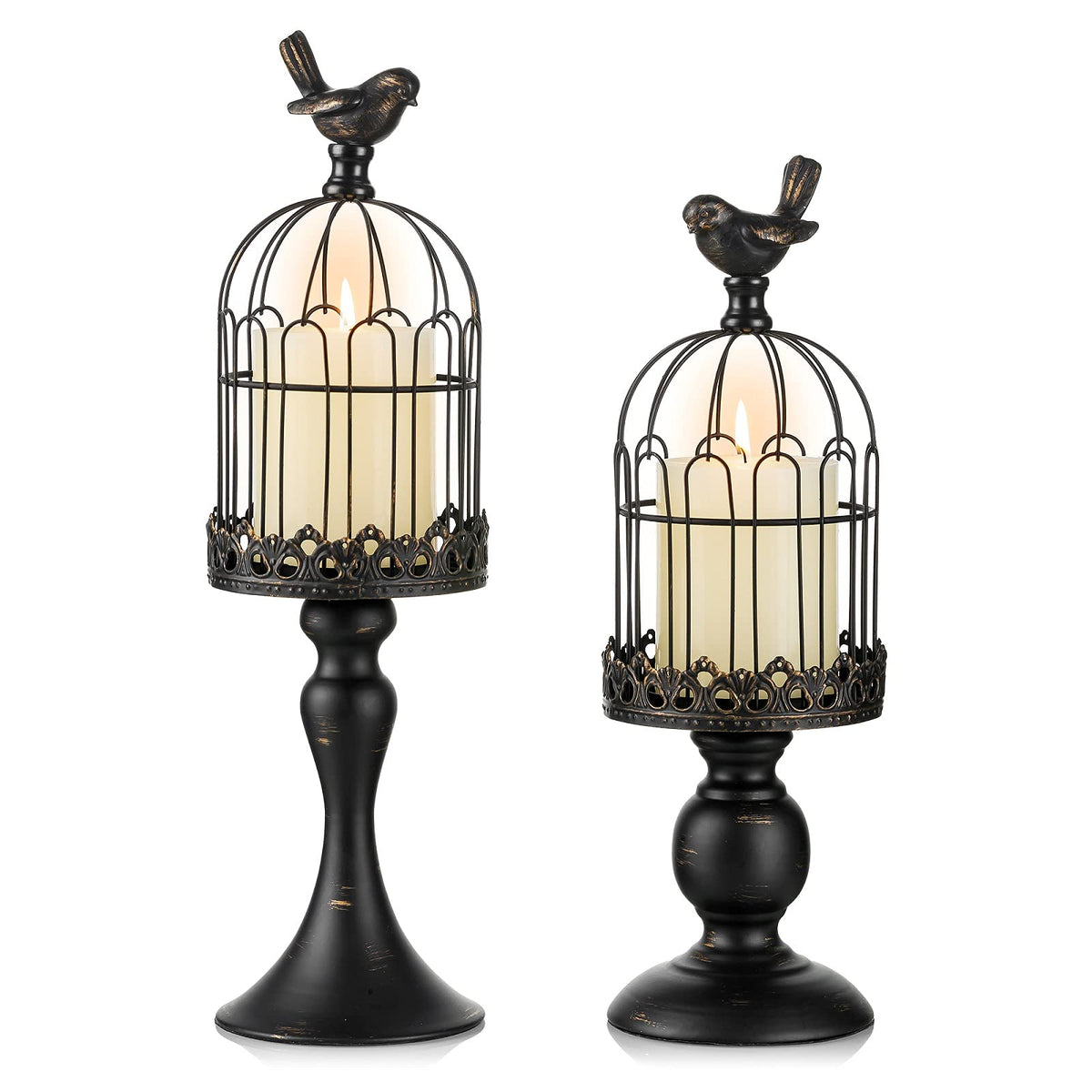 Decorative Candle Holder Bird Cage - Set of 2 Cage Lanterns for Candleholder Shabby Chic Country Home Decoration Table Centerpiece Mantel Decor-Black||style1