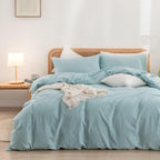 BESTOUCH Cotton Solid Duvet Cover Set Linen Feel Cornflower Blue Queen