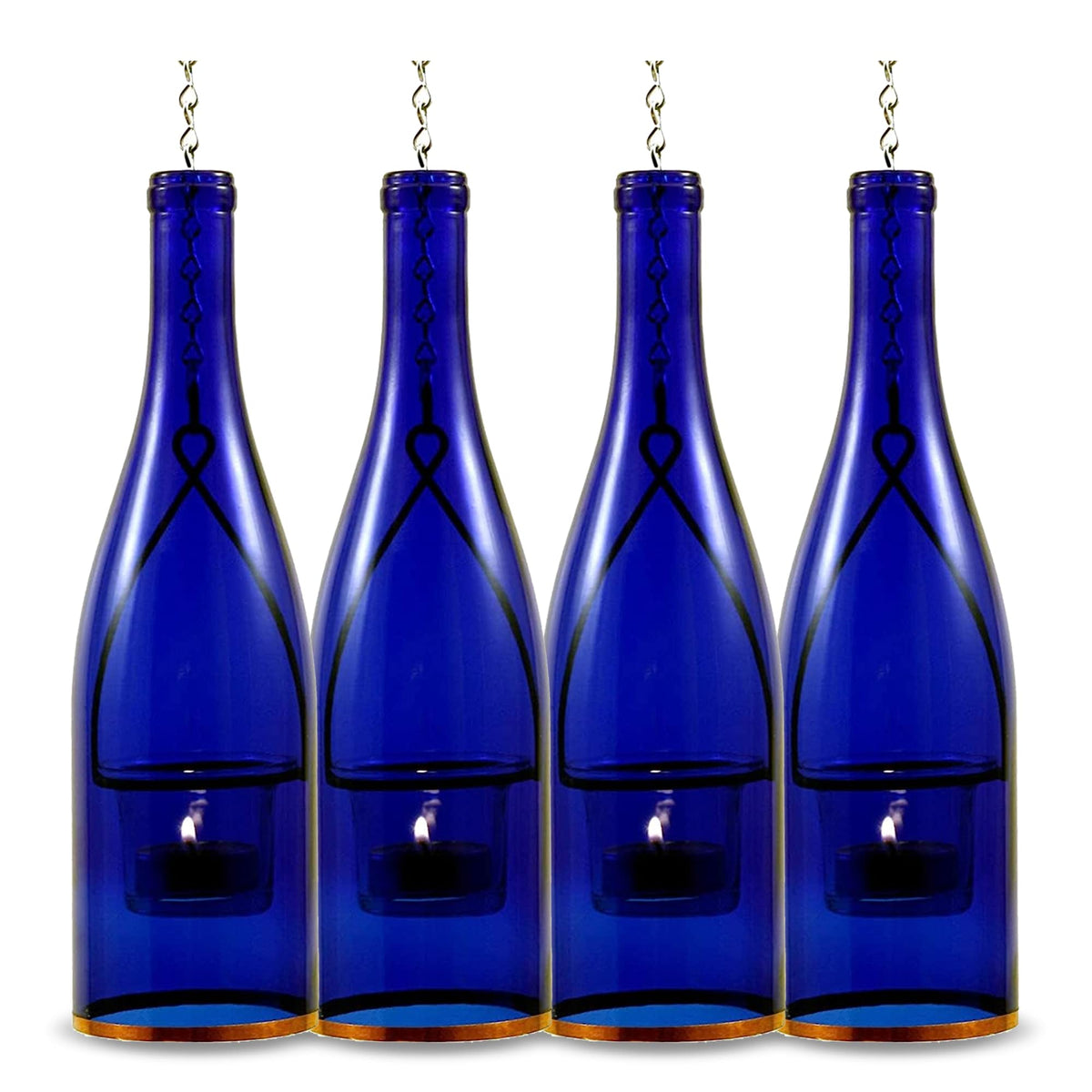 Blue Ridge Mountain Gifts Hanging Wine Bottle Indoor/Outdoor Lantern Lights - Decorative Lights Votive Candle Holder, Great for Rustic Wedding Decorations, Patio Decor, or Garden Decor, Yellow (4pcs)