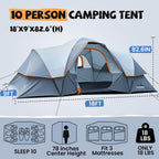 WildFinder Camping Tent 10 Person, Family Tent for Camping with Rainfly
