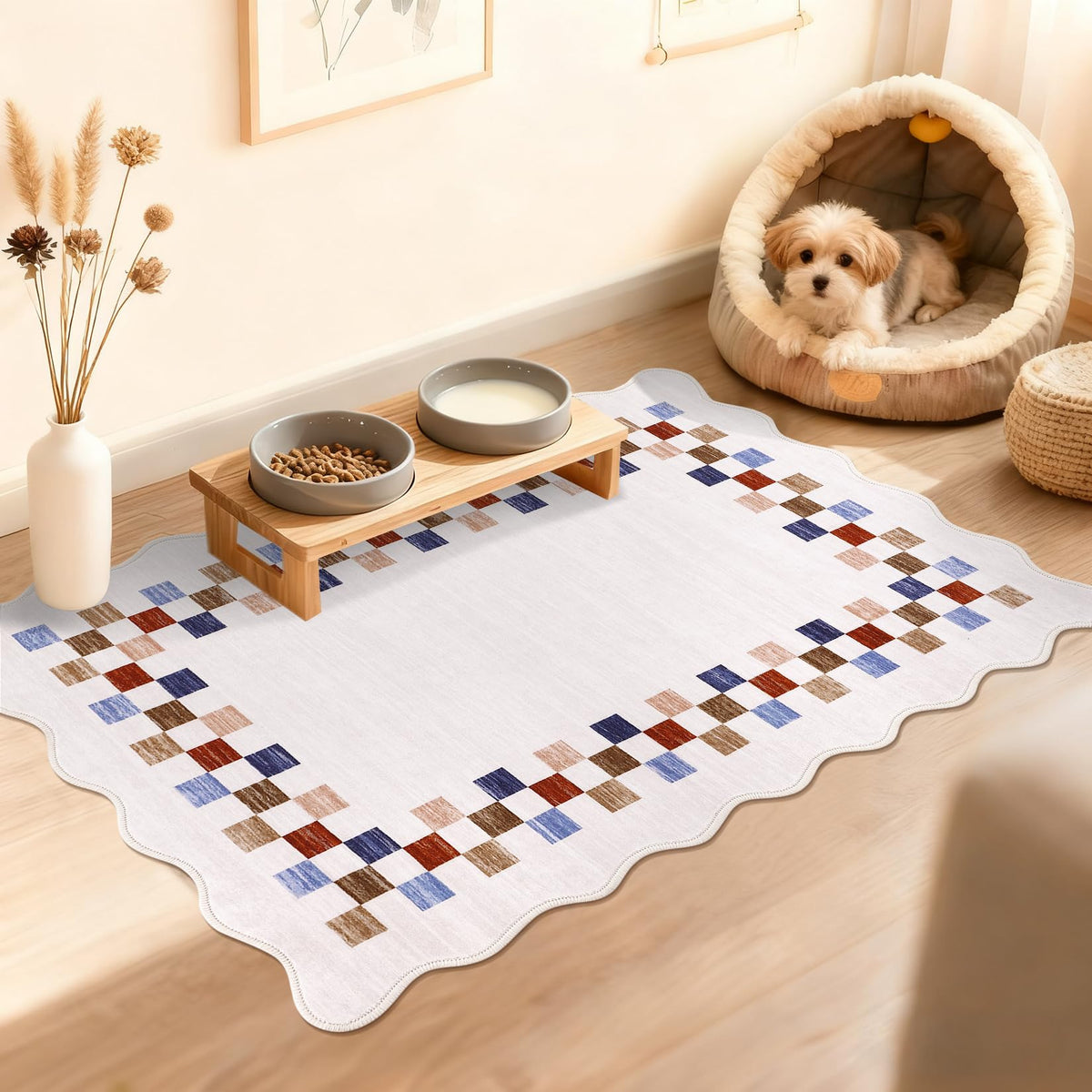 GarveeHome 5x7 Washable Area Rug Checkered Rug for Bedroom Living Room