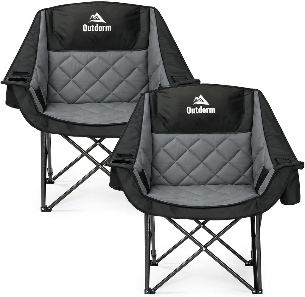 2 Pack Oversized Camping Chairs for Adults, Support 450 lb Each, Black