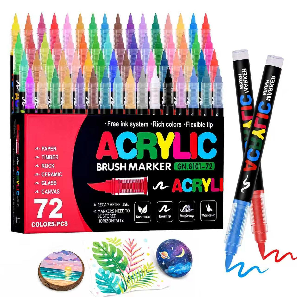 Acrylic Paint Markers Brush Tip 240 Colors, Automatic Ink Control, No-Bleed