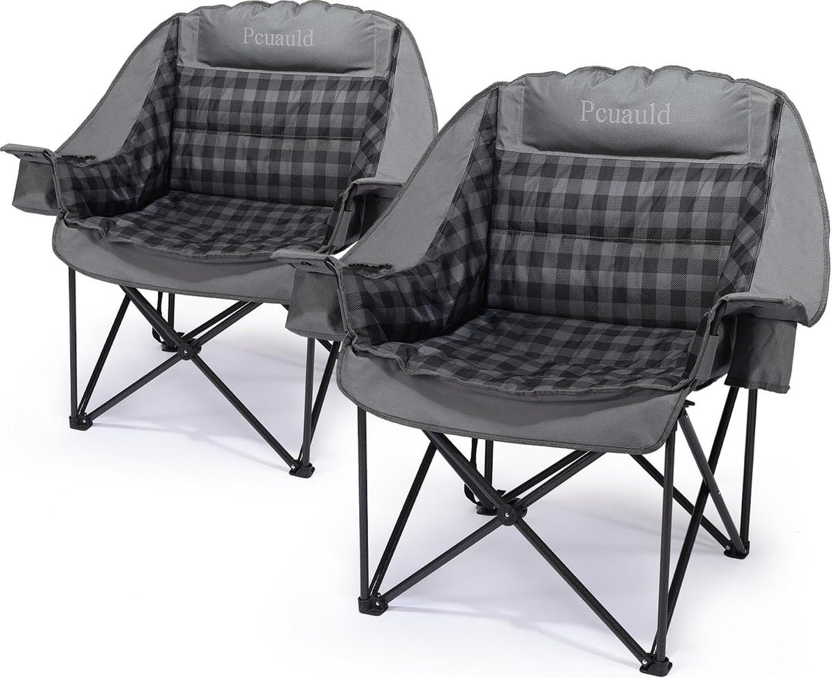 Camping Chairs for Adults 2 Pack Heavy Duty Padded Folding XL Camp Chair with Cup Holder, Supports 500lbs, Oversized Large Outdoor Widen Comfy Lawn Chairs for Tailgating Sports Beach