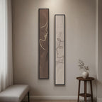 Large Framed Beige Cream Abstract Vertical Wall Art for Hallway, 2 Piece