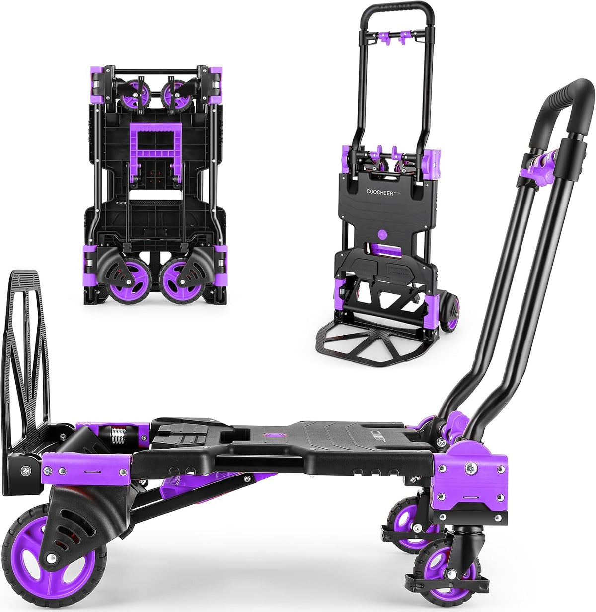 Folding Hand Truck Dolly, 330lb Convertible 4 to 2 Wheel Moving Cart,Purple