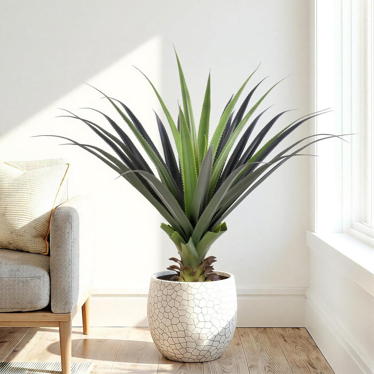 4ft Artificial Spiked Agave Plant, 48inch Faux Agave Plants Indoor Realistic Floor Plant Perfect for Front Porch, Patio, Indoor Outdoor Home, Office Decor (Set of 2)