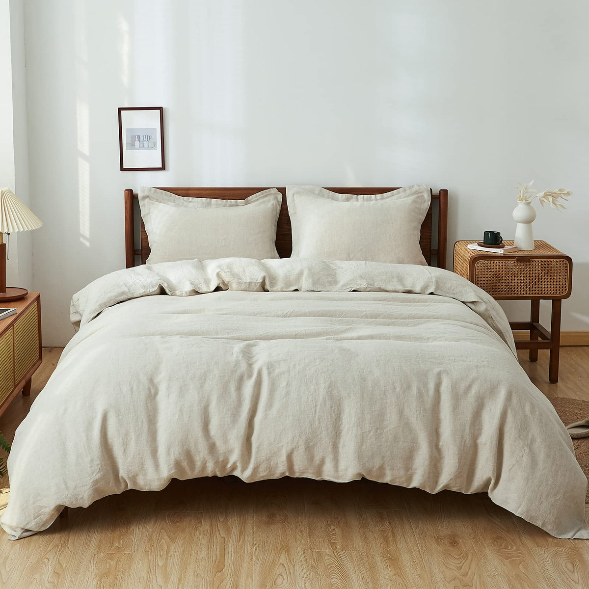 Simple&Opulence 100% Linen Duvet Cover Set, 3 PCS Natural French Flax Linen Duvet Cover King Size, Breathable Soft Comfy Linen Bedding Comforter Cover with 2 Pillowcases(Linen, 104"x92")
