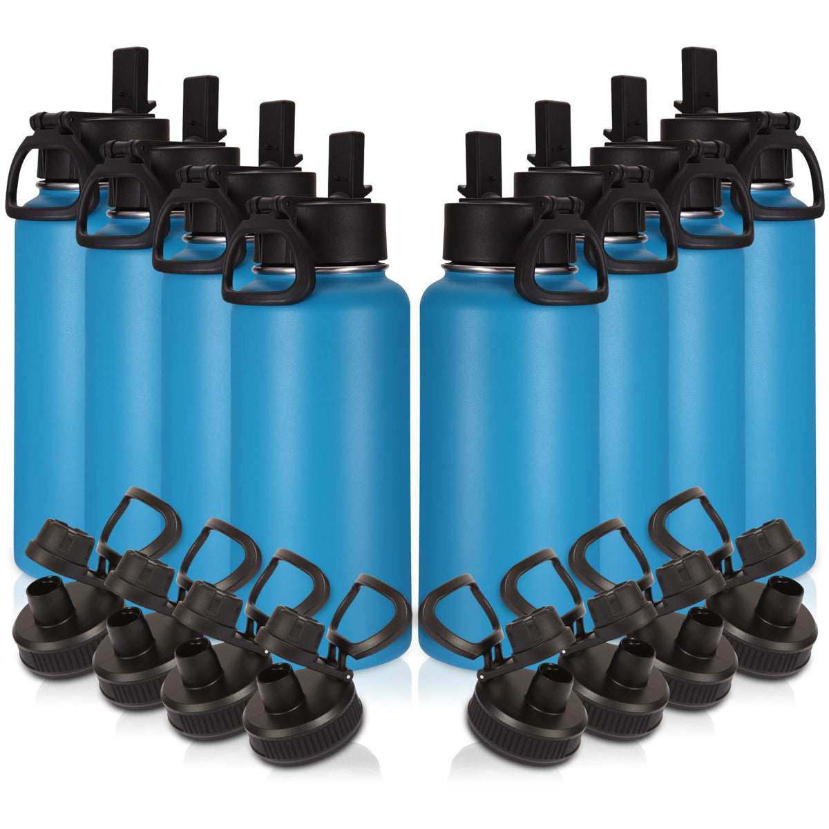 Volhoply 32oz Insulated Water Bottle with Straw Lid, Black, 8-Pack