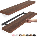 BAYKA Rustic Brown Floating Shelves 35.4in, Set of 2, Wall Mount Wood Shelf