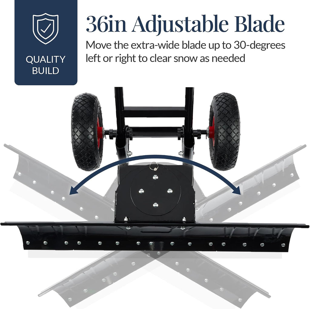 Best Choice Products 36in Galvanized Blade Heavy-Duty 2-Wheel Snow Pusher Hand Plow for Snow Removal w/Wheels, Adjustable Handle, Blade Angle - Black