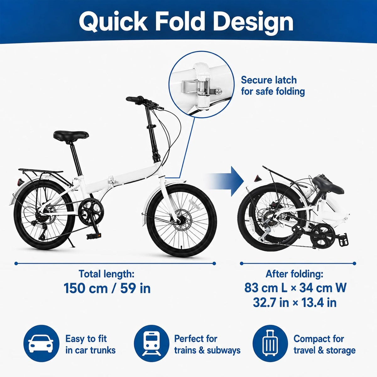 20 Inch Folding Bike for Adults Teenager, 7 Speeds Foldable Bike
