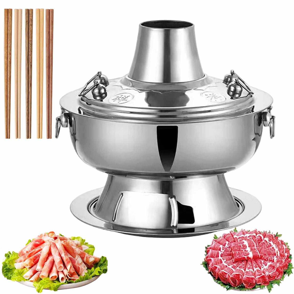 Chinese Charcoal Hot Pot, Food-grade Stainless Steel Hot Pot，Copper-12.6in