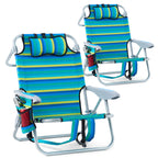 2 Pack Lightweight Portable Camping Beach Chair for Adults, Outdoor Lay Flat Folding Beach Chairs with 5 Positions, Backpack Beach Chair with Towel Bar, Zipper Pouch, Cup Holder, NEW Striped
