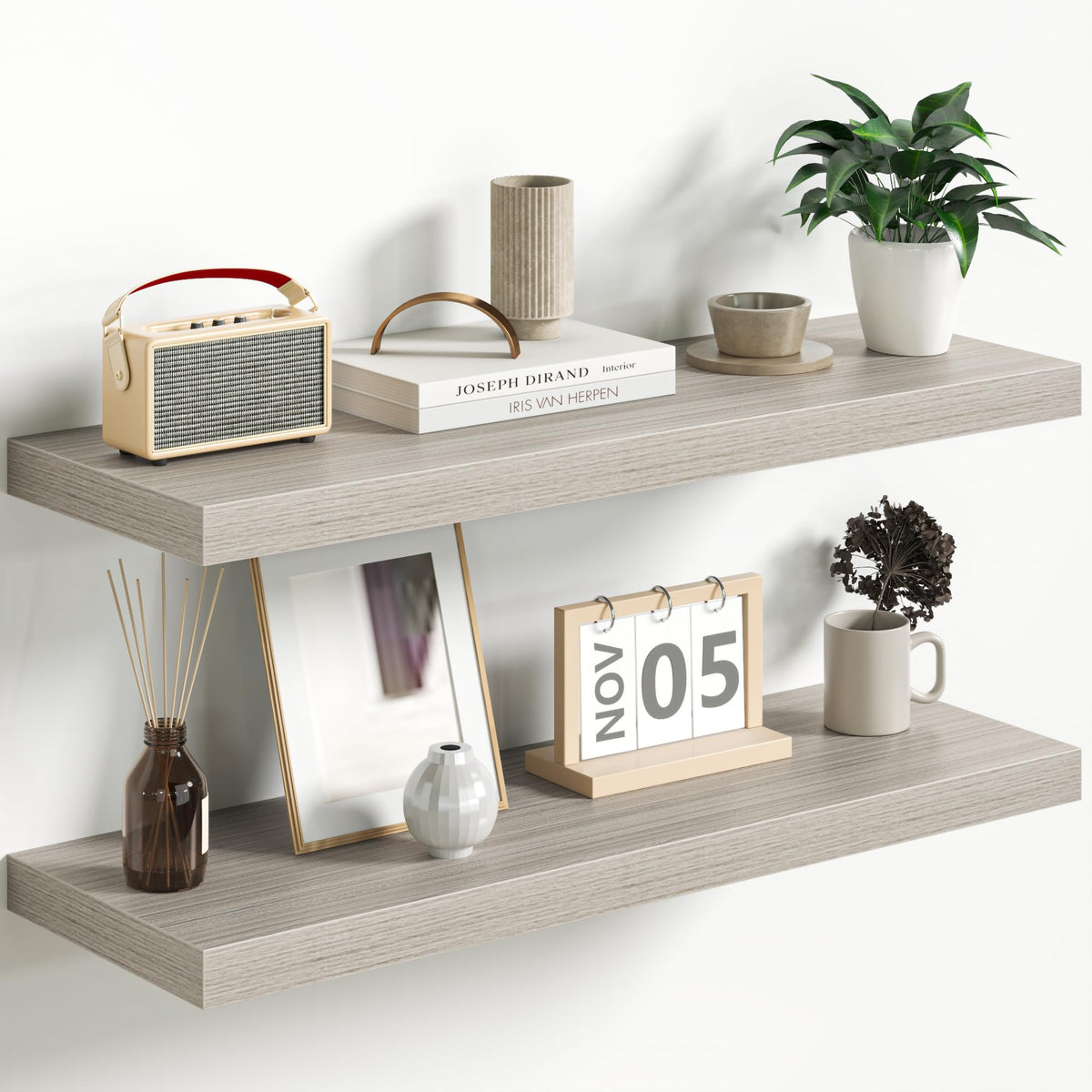 Fun Memories Floating Shelves - 2 Pack 12 Inch Rustic Wooden Wall Shelves - Extra Deeper & Thicker Wall Mounted Storage Shelf for Living Room, Kitchen, Farmhouse - 36" W x 12" D x 1.8" H - Brown