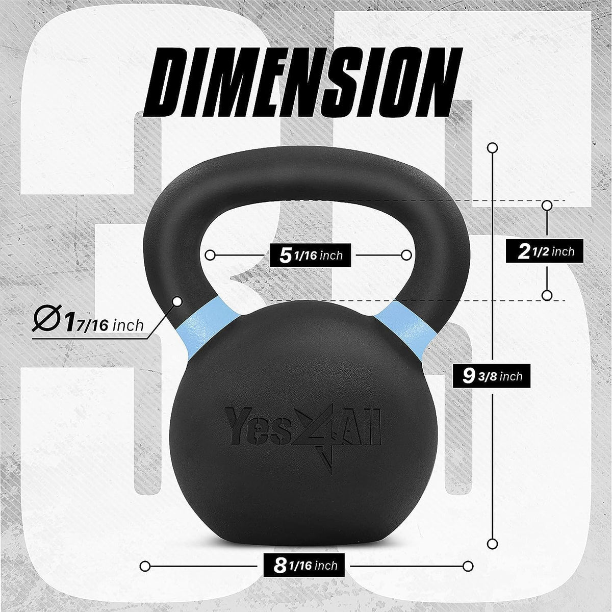 Yes4All Powder Coated Kettlebell, 9–88 lb Cast Iron Weights