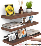 BAYKA Rustic Brown Floating Shelves 35.4in, Set of 2, Wall Mount Wood Shelf