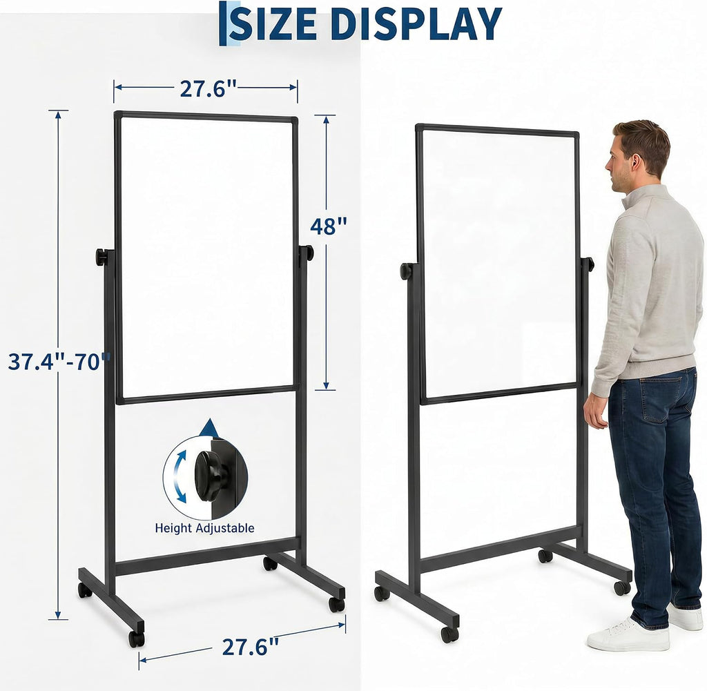 Double-Sided Magnetic Dry Erase Rolling Whiteboard on Wheels