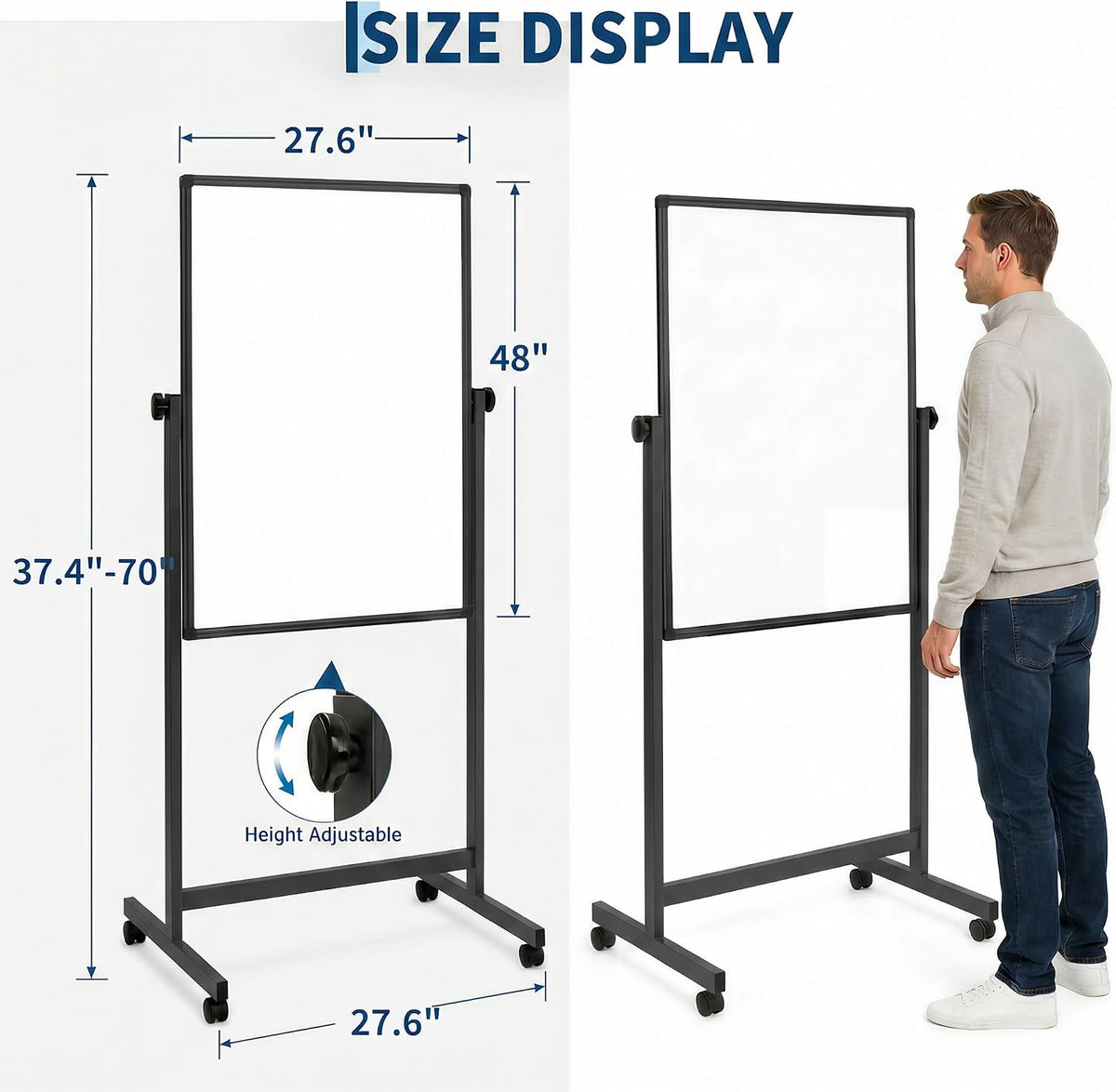 Double-Sided Magnetic Dry Erase Rolling Whiteboard on Wheels