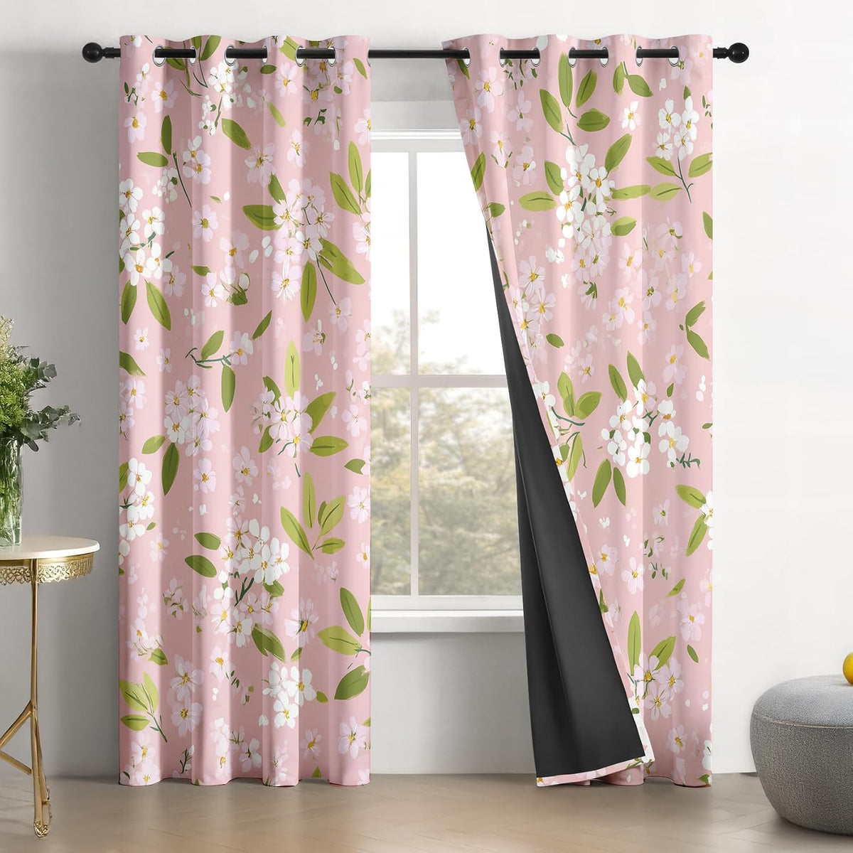 Floral Curtains 108 Inches Long 2 Panels Set, Spring Summer Flower Botanical Blackout Curtains for Bedroom, Room Darkening Thermal Insulated Grommet Drapes for Living Room, Floral Window Treatments
