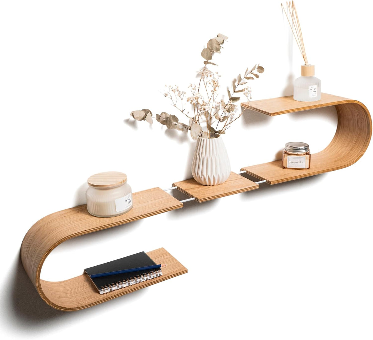 EWART WOODS Floating Wall Mounted Oval Shelf from Wood, Decorative Geometric Wooden Shelves for Candles, Unique Oak Hanging Display Decor (Wenge)