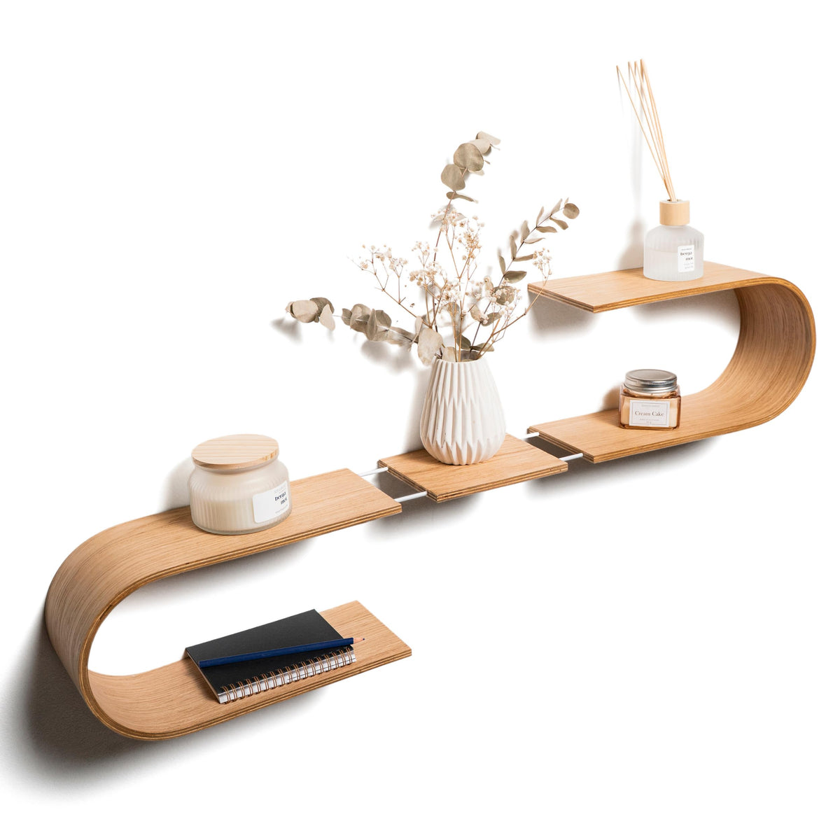 EWART WOODS Floating Wall Mounted Oval Shelf from Wood, Decorative Geometric Wooden Shelves for Candles, Unique Oak Hanging Display Decor (Wenge)